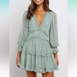 Deep-V Ruffle Floral Mini Dress
